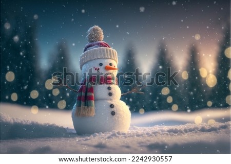 Snowman in the Snow Landscape