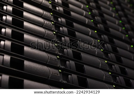 Storage server rack harddrives stacks