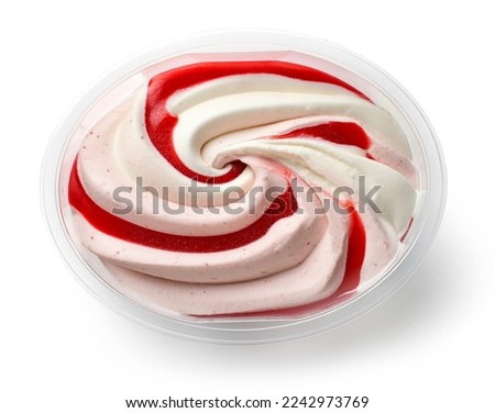 box of strawberry and vanilla ice cream, top view Royalty-Free Stock Photo #2242973769