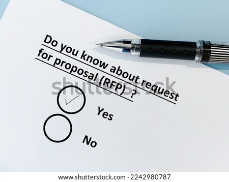 One person is answering question about procurement. He knows about request for proposal (RFP) Royalty-Free Stock Photo #2242980787
