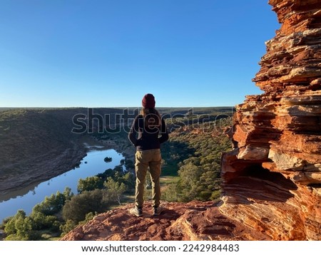 Hiking the stunning iconic views from Natures Window in Kalbarri, National Park Western Australia Royalty-Free Stock Photo #2242984483