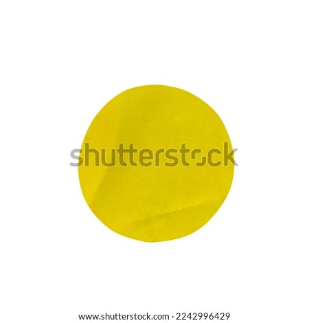 Circle adhesive yellow paper sticker label with a folded  isolated on white background , clipping path	