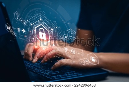 Safeguarding digital assets and personal information with cybersecurity and data protection measures to ensure privacy, security, and trust online, Securing digital systems, protecting data Royalty-Free Stock Photo #2242996453