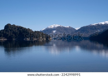 View of volcano Bate Mahuida and Alumine lake in a sunny day.  Royalty-Free Stock Photo #2242998991