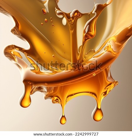 Close up of Golden syrup sauce water texture swirl.  flowing pouring liquid. yellow, smooth gold, water droplets