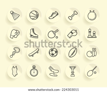 Simple icons of the sports goods and accessories