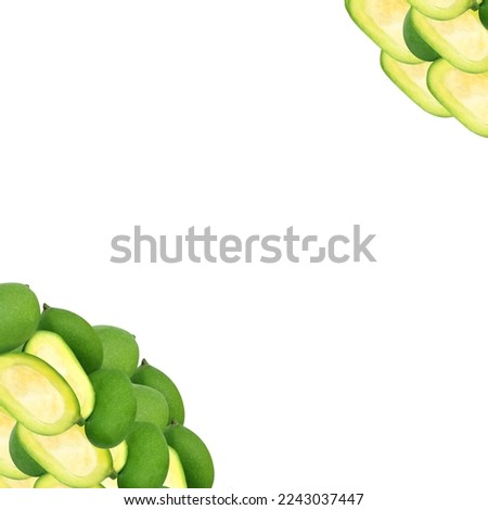 Healthy fruits background. Studio photo of different Mangos isolated white background. High resolution product. Mango background space for text