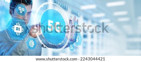 The concept of 5G network, high-speed mobile Internet, new generation networks. Business, modern technology, internet and networking concept. Royalty-Free Stock Photo #2243044421