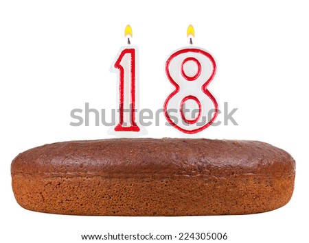 birthday cake with candles number 18 isolated on white background