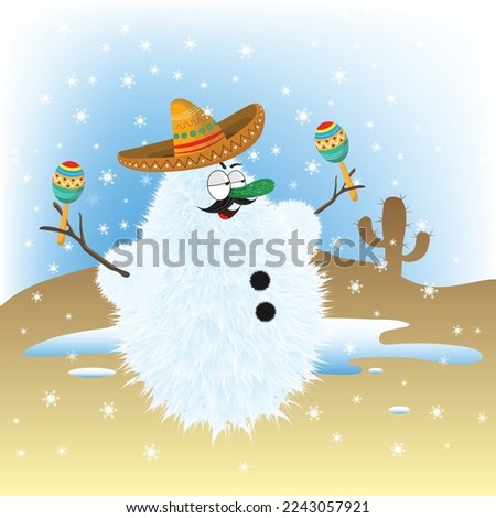 Mexican snowman in sambrero with maracas.