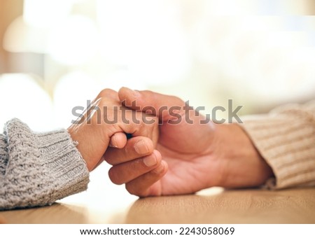 Love, support or couple holding hands with hope, trust and faith in a marriage partnership commitment. Wellness, zoom or calm people with empathy, kindness or care in counseling or therapy for help Royalty-Free Stock Photo #2243058069
