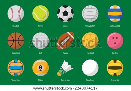 Balls for different sports. Vector set isolated on transparent background.