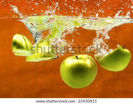 A series, green apples in water