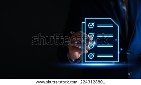 Businessman working with tablet. Checking mark up on the check boxes. Successful completion of business tasks. Digital marketing of statistics level up of graph. Business management goal strategy. Royalty-Free Stock Photo #2243128801