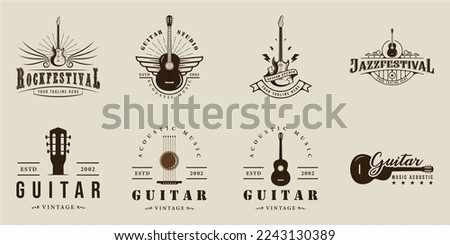 set of guitar logo vintage vector illustration template icon graphic design. bundle collection of acoustic and electric music instrument sign or symbol for guitarist band or shop business