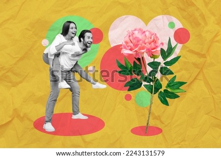 Creative 3d photo collage artwork graphics painting of funky couple having fun enjoying 14 february present isolated drawing background