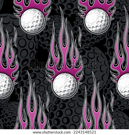 Golf wallpaper design vector illustration image. Repeating tile background of golf balls and fire flame seamless pattern texture.