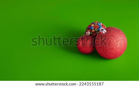 Red christmas decoration baubles. Christmas decoration spheres in red background