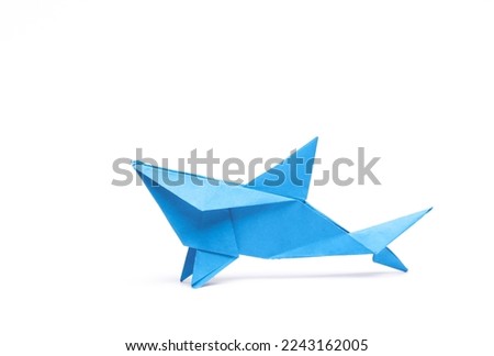 Paper Origami shark isolated on white background