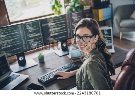 Photo of professional web designer write content plan create site comfort space office center indoor room workstation Royalty-Free Stock Photo #2243180701