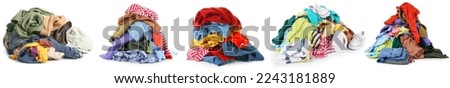 Collage of dirty clothes on white background Royalty-Free Stock Photo #2243181889
