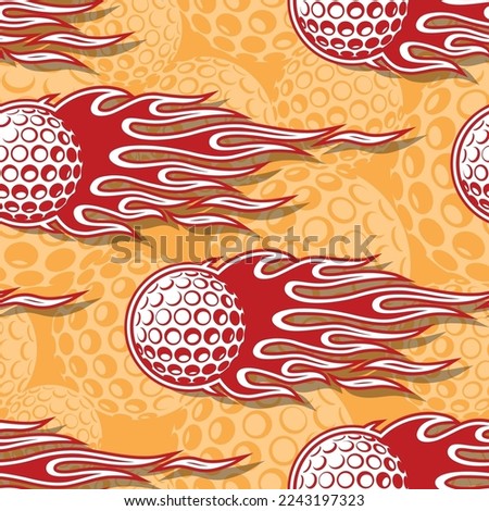 Golf balls in burning fire flame seamless pattern background. Golf balls repeating tile vector art image wallpaper texture.