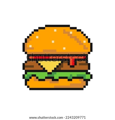 Pixel hamburger icon, 8Bit hamburger. Pixel Art burger, Vector Illustration isolated on white background. Royalty-Free Stock Photo #2243209771