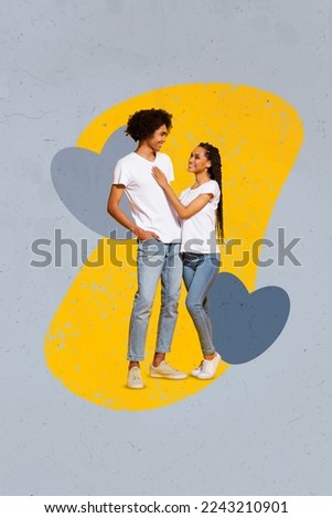 Artwork magazine collage picture of dreamy smiling couple enjoying 14 february isolated drawing background