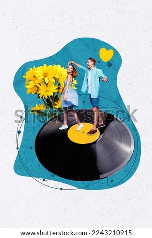 Creative 3d photo collage artwork graphics painting of charming coupe dancing having fun isolated drawing background