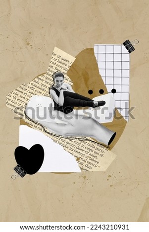 3d retro abstract creative collage artwork template of arm holding lady sitting vintage cable phone isolated painting background