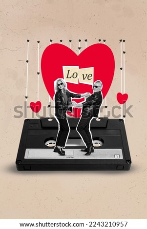 Collage artwork graphics picture of senior couple dancing having fun together enjoying 14 february isolated painting background