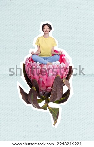 Creative photo 3d collage artwork poster postcard of concentrated focused girl relaxing after work day isolated on painting background