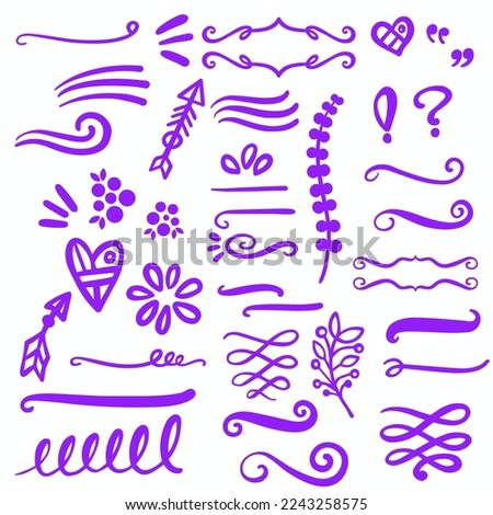 Purple Swirls Swoosh Vector Hand Drawn Highlighter Accent Line Work