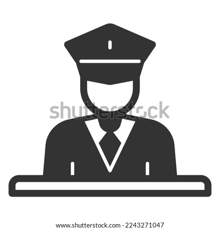 Customs officer at the desk at the reception - icon, illustration on white background, glyph style