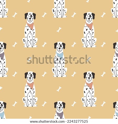 Childish seamless pattern with cute dalmatian in Scandinavian style. Vector illustration. It can be used for nursery, apparel, wallpaper, textile, and print.