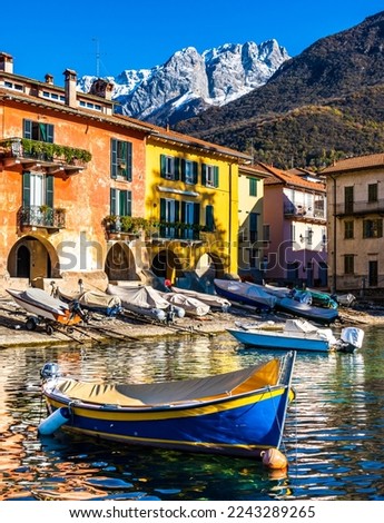 old town and port of Mandello del Lario in italy - Lago di Como Royalty-Free Stock Photo #2243289265