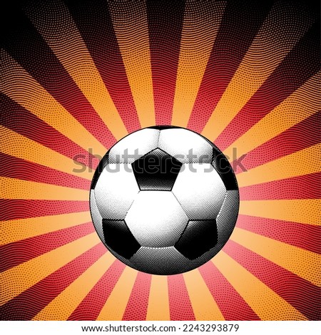 Illustration of Scratchboard Engraved Football over a Red Striped Background