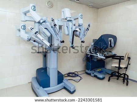 Medical operation technologies. Modern Da vinci surgery robot. Royalty-Free Stock Photo #2243301581
