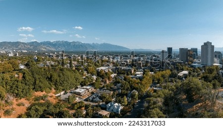 Aerial panoramic view of the Salt Lake City skyline Utah, USA.
