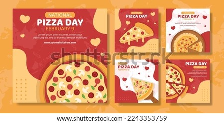 National Pizza Day Social Media Post Flat Cartoon Hand Drawn Templates Illustration Royalty-Free Stock Photo #2243353759