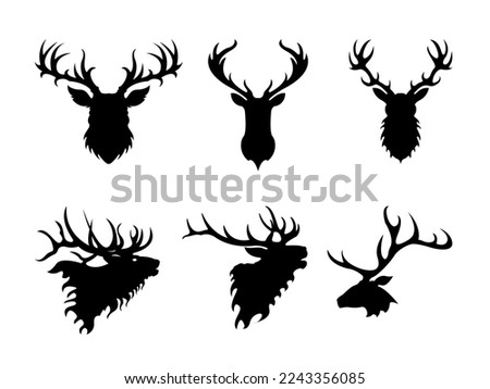 Black Elk Head Silhouette Collection. Royalty-Free Stock Photo #2243356085