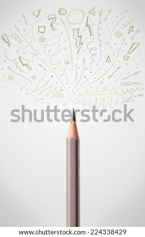 Coloured pencil close-up with sketchy arrows