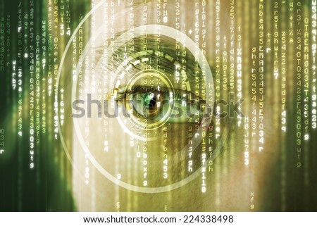Modern cyber soldier with target matrix eye concept