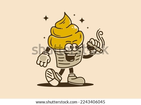 Illustration art design of ice cream mascot holding a cigarette