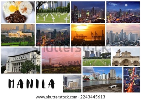 Manila city postcard (Philippines) - travel place landmarks photo collage. Manila collage.