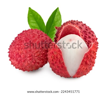 Fresh lychee with leaves isolated on white background. clipping path Royalty-Free Stock Photo #2243451771