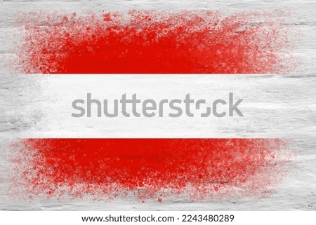 Flag of Austria. Flag painted on a white plastered brick wall. Brick background. Copy space. Textured creative background