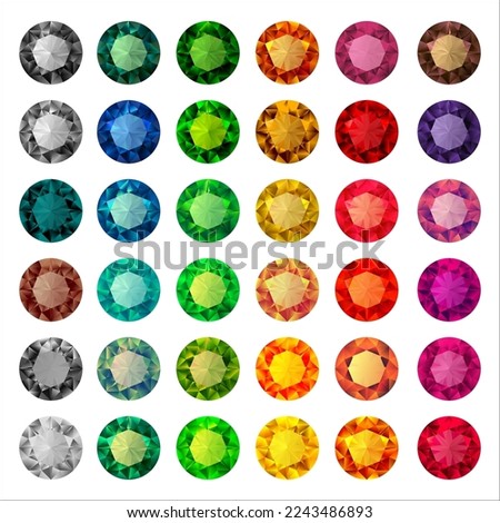 Colorful gemstones collection  - set of multicolored diamonds. Precious stone vector jewels.  Royalty-Free Stock Photo #2243486893