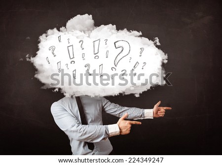 Business man cloud head with question and exclamation marks concept