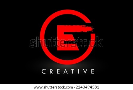 Red E Brush Letter Logo Design with Circle. Creative Brushed Letters Icon Logo.